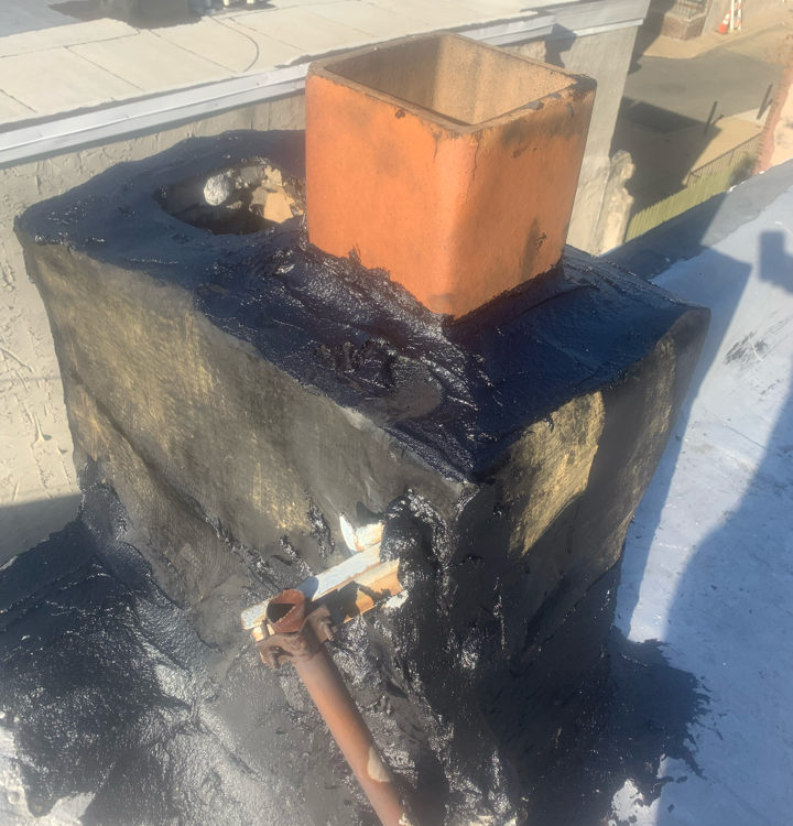 Sealed chimney on roof for leak repair