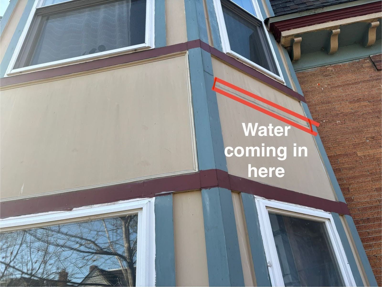 Labeled image by Dr. Leaks of Philly window leak and the leak zone