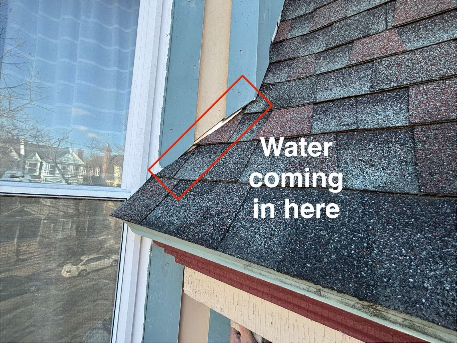 Labeled image by Dr. Leaks of Philly window leak and the leak zone